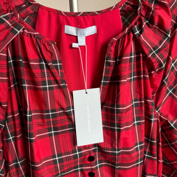 ANTONIO MELANI Red and Black Plaid Long Sleeve Dress - Picture 4 of 7